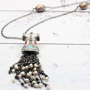 VINTAGE ENAMEL CAFTAN NECKLACE WITH FRINGE